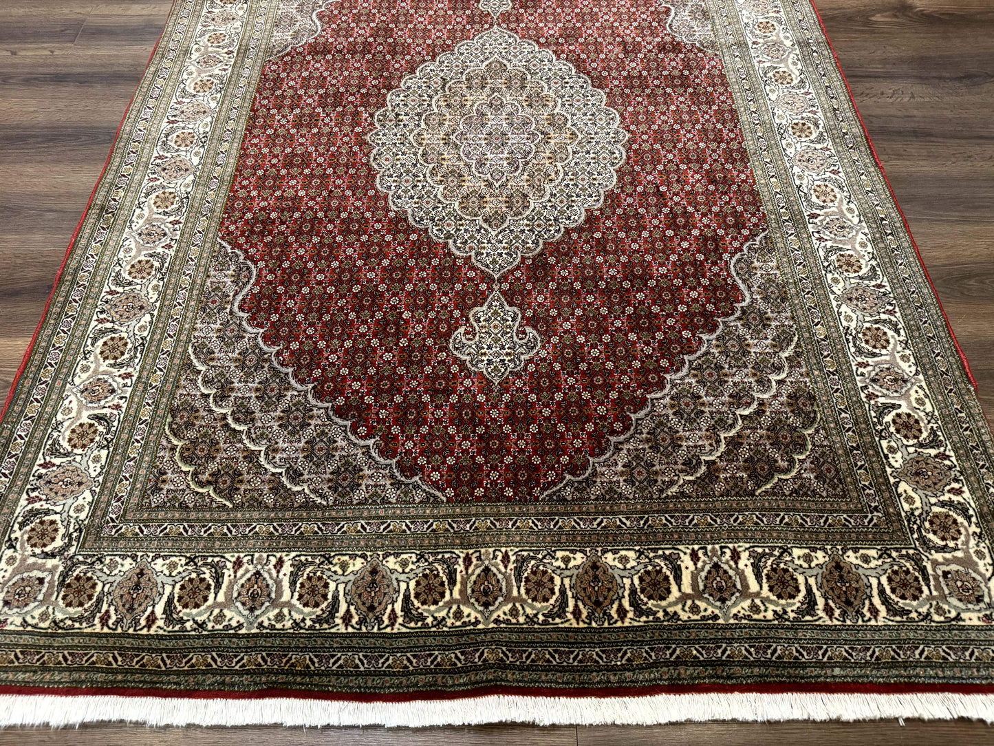 Persian Rug 5x7, Very Fine 330 KPSI, Red and Ivory, Herati Mahi Pattern, Wool & Silk - Nuvé
