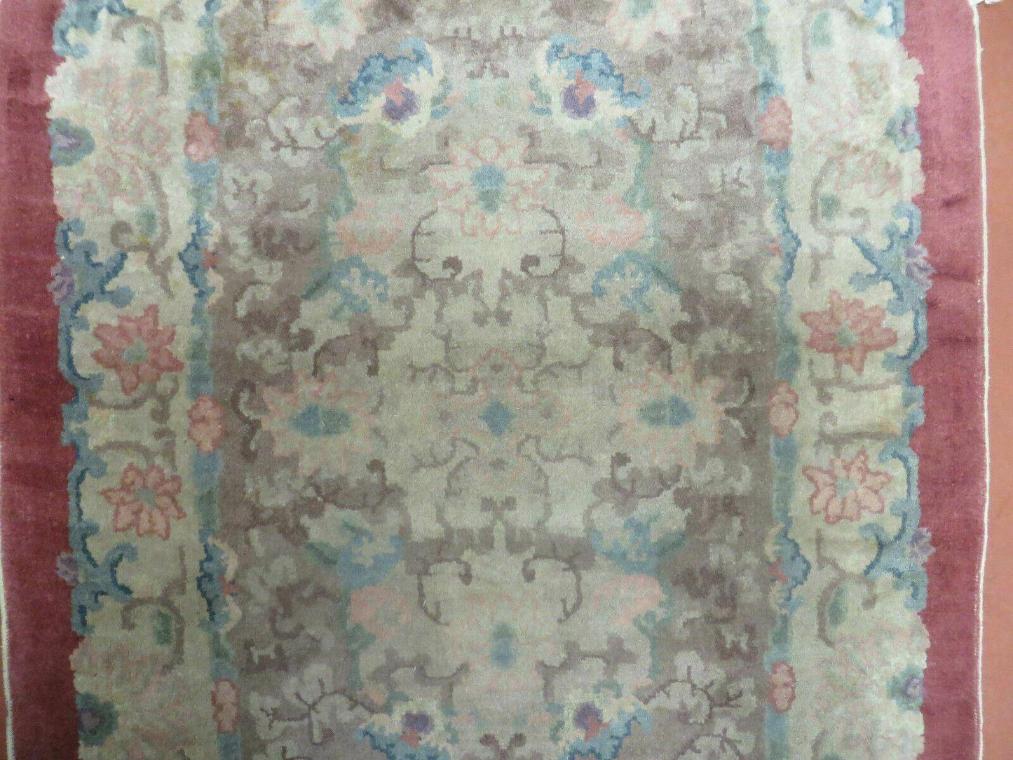 Oval Chinese Art Deco Rug 3x5 Vintage Wool Carpet - Nuvé