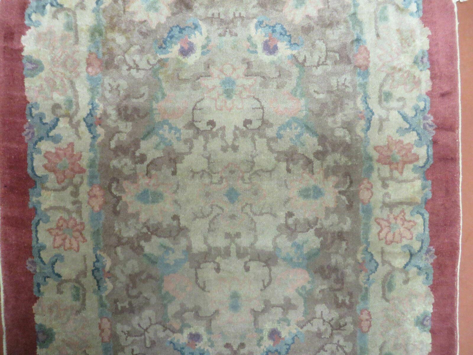 Oval Chinese Art Deco Rug 3x5 Vintage Wool Carpet - Nuvé