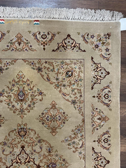 Very Fine Persian Isfahan Rug 3x5 ft with Signature, Kork Wool on Silk Foundation, Gray-Taupe Vintage Hand Knotted Oriental Carpet, 60 Raj 460 KPSI - Nuvé