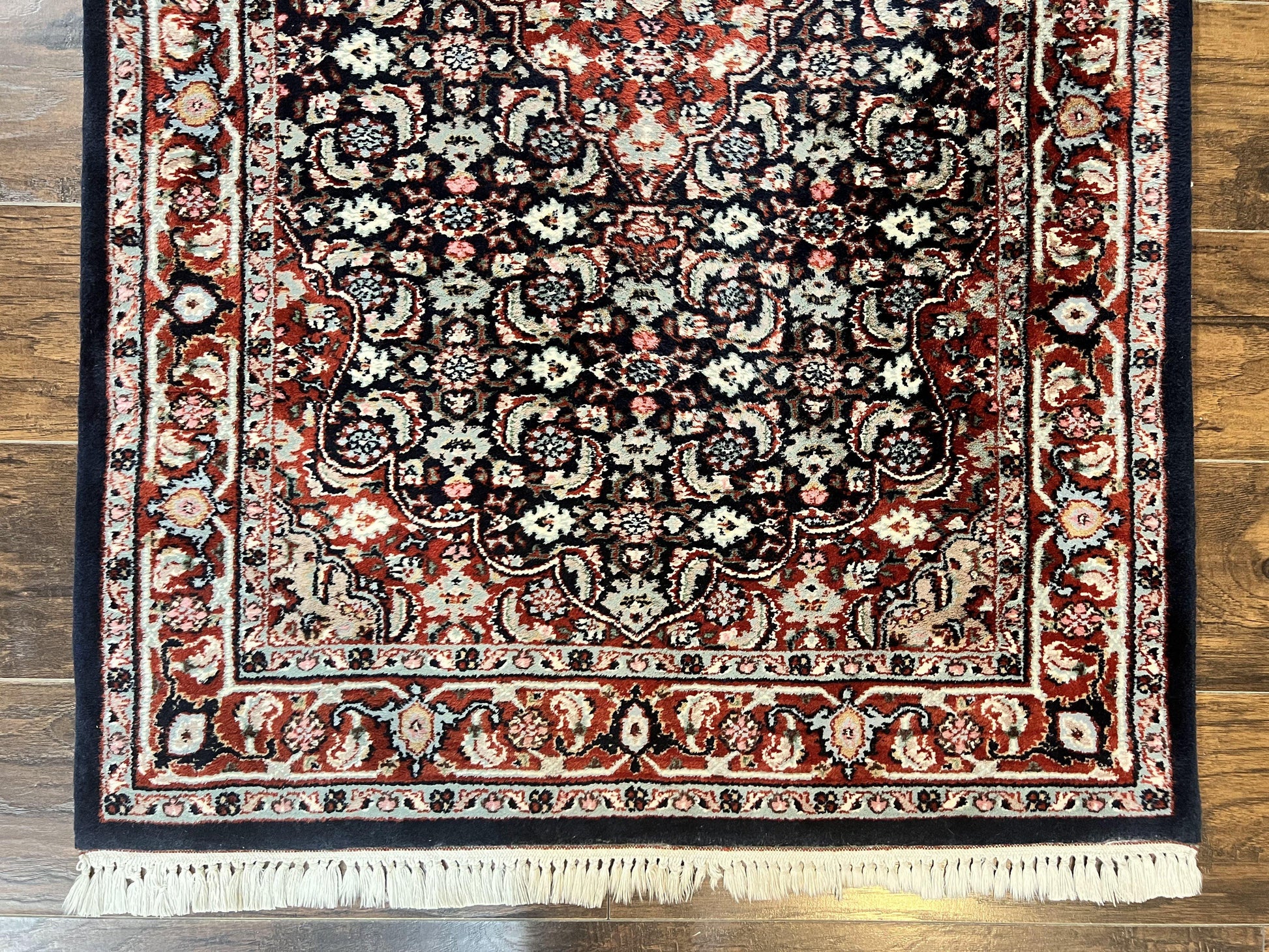 Indo Persian Rug 3x4, Herati Allover Pattern, Midnight Blue and Red, Small Vintage Handmade Wool Rug - Nuvé