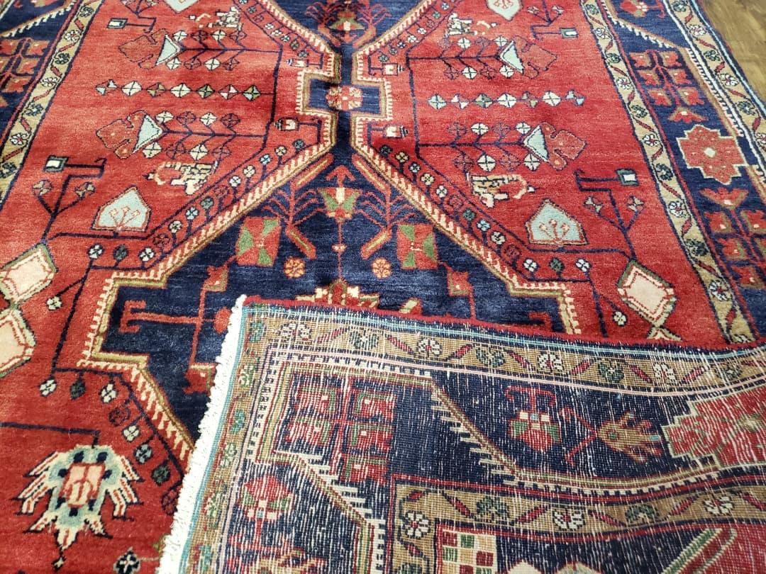 Antique Persian Zanjan Nahavand Heriz Rug, Red & Blue, Hand-Knotted, 5' x 9' 7" - Nuvé