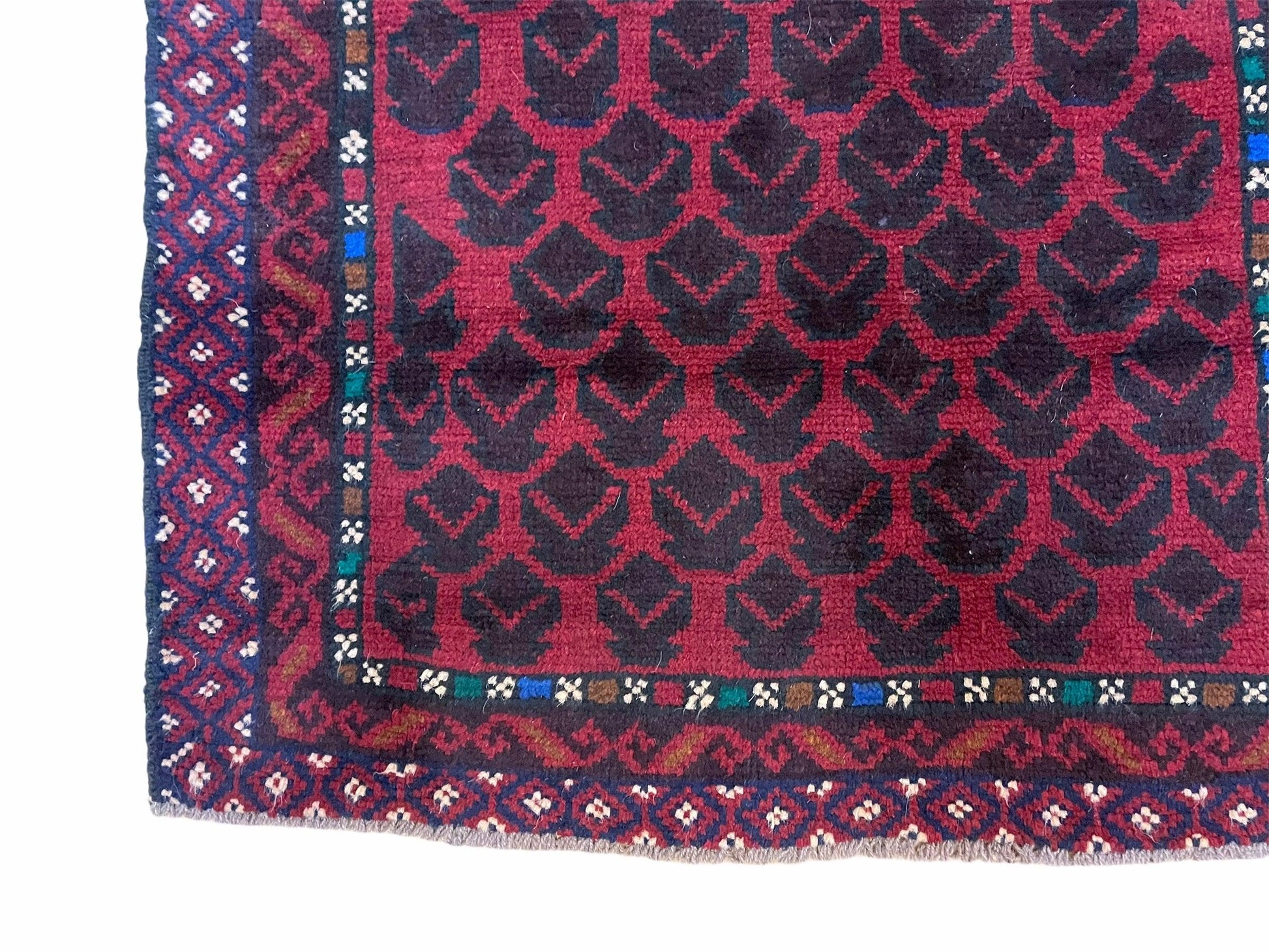 2' 8" X 4' 6" Vintage Handmade Tribal Wool Rug Balouchi Rug Afghan Rug Red Blue - Nuvé