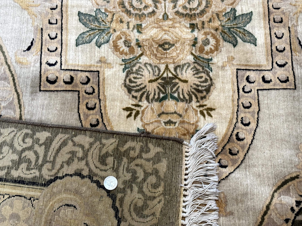 Aubusson Rug 8x10, Very Fine 225 KPSI, Floral, French European Design, Pakistani Carpet
