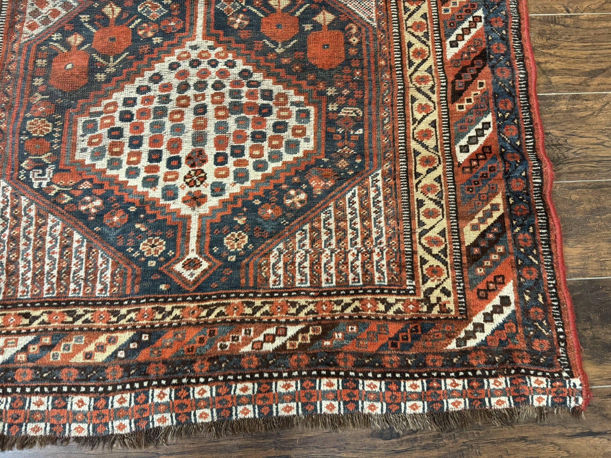 Antique Persian Shiraz Rug 5x8, Khamseh Tribal Wool 1920s Carpet, Navy Blue - Nuvé