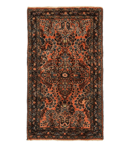 Antique Persian Lilihan Rug 2x4, Red, Floral, Wool, Handmade Lilian Persian Carpet