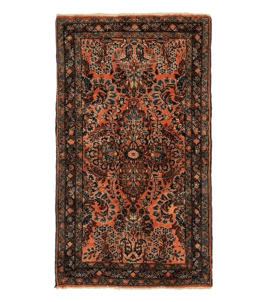 Antique Persian Lilihan Rug 2x4, Red, Floral, Wool, Handmade Lilian Persian Carpet