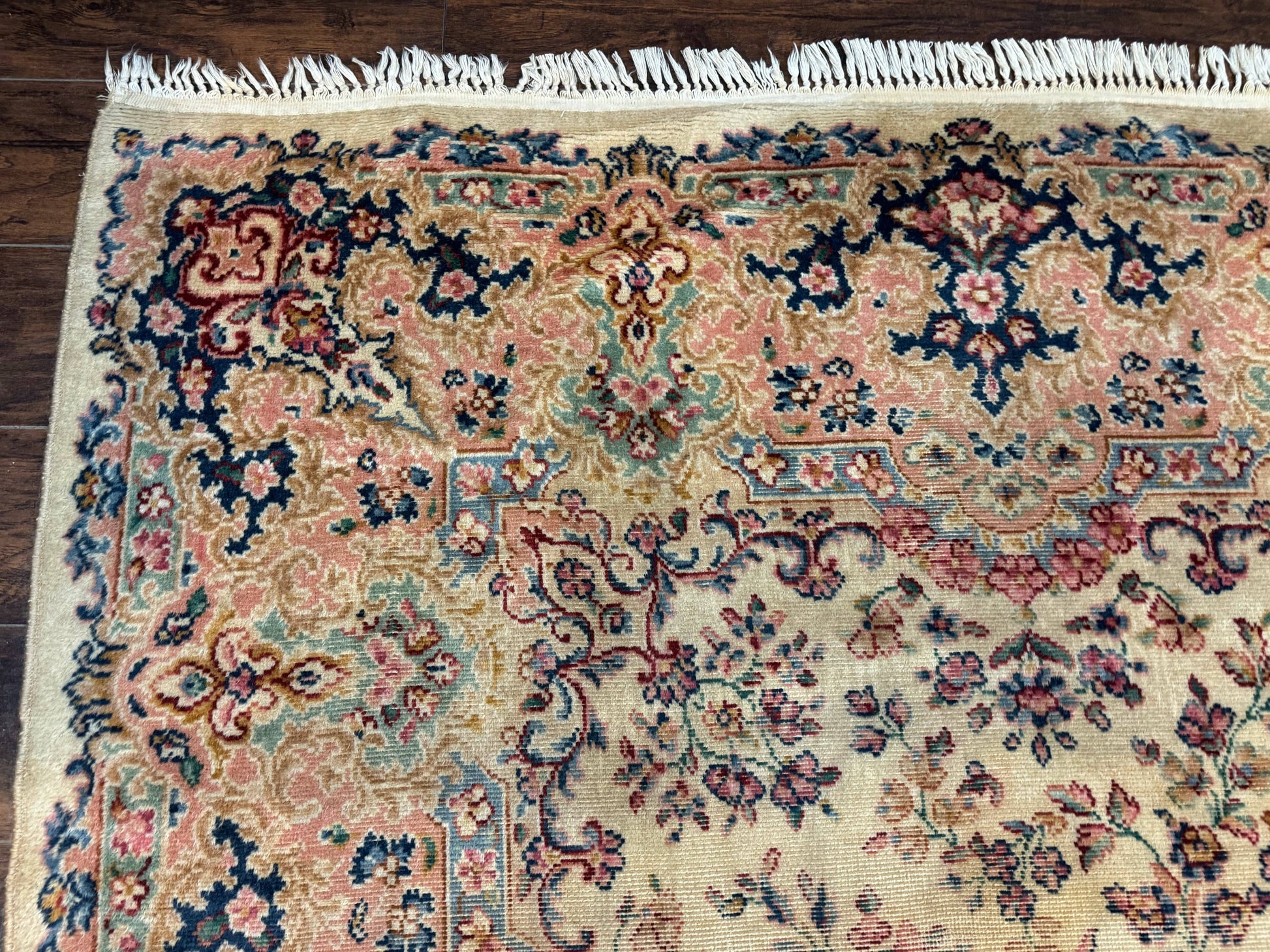 Antique Karastan Rug 8.8 x 12 Lanamar Floral Ivory Kirman Wool Discontinued - Nuvé