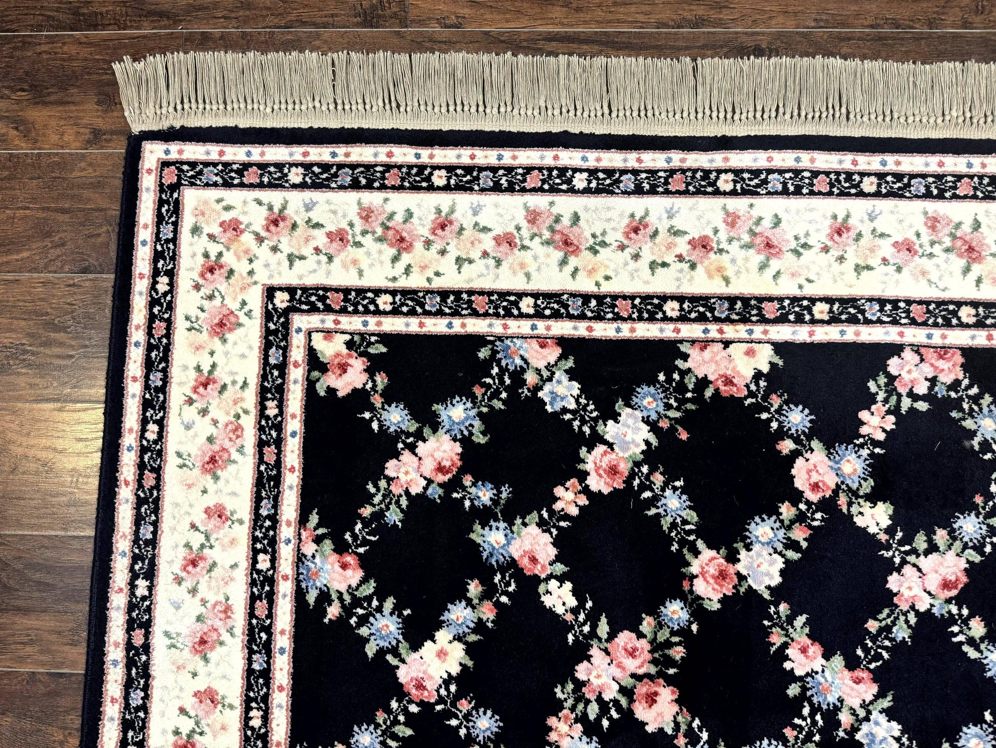 Karastan Rug 8.8 x 12, Garden of Eden #509/1270, Ebony Trellis, Vintage Discontinued Wool Pile Karastan Carpet - Nuvé