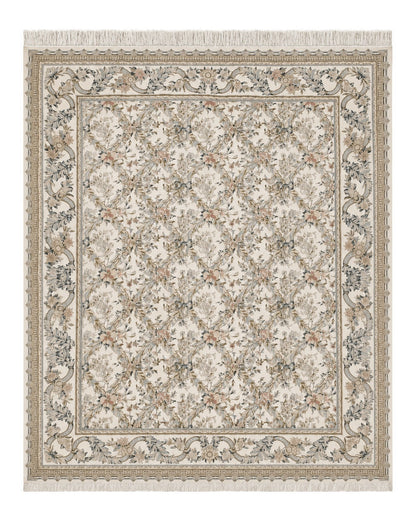 Pak Persian Floral Rug 11 x 12.6, Ivory, Very Fine, Hand Knotted