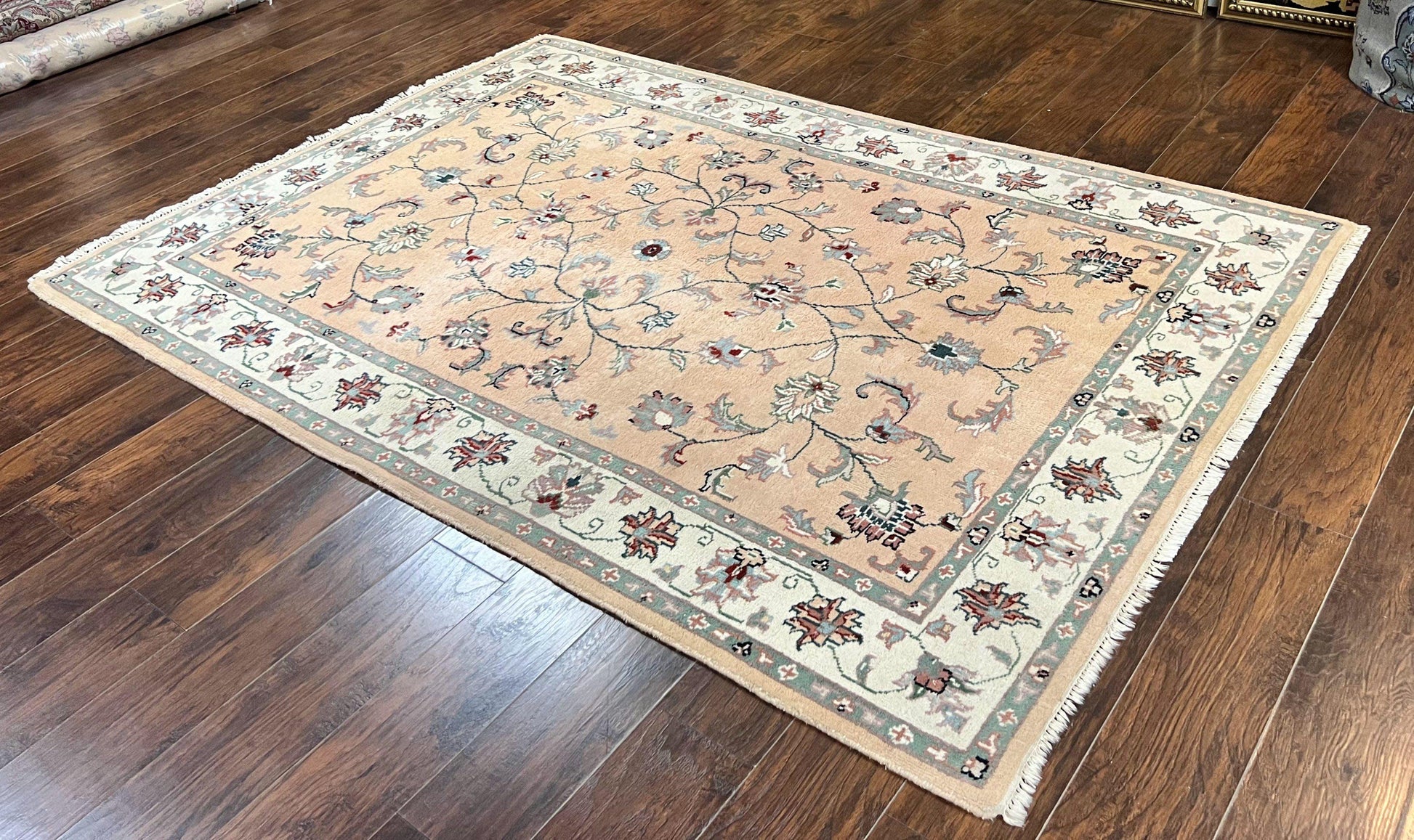 Indo Persian Rug 6x9, Handmade Vintage Wool Carpet, Floral Allover - Nuvé