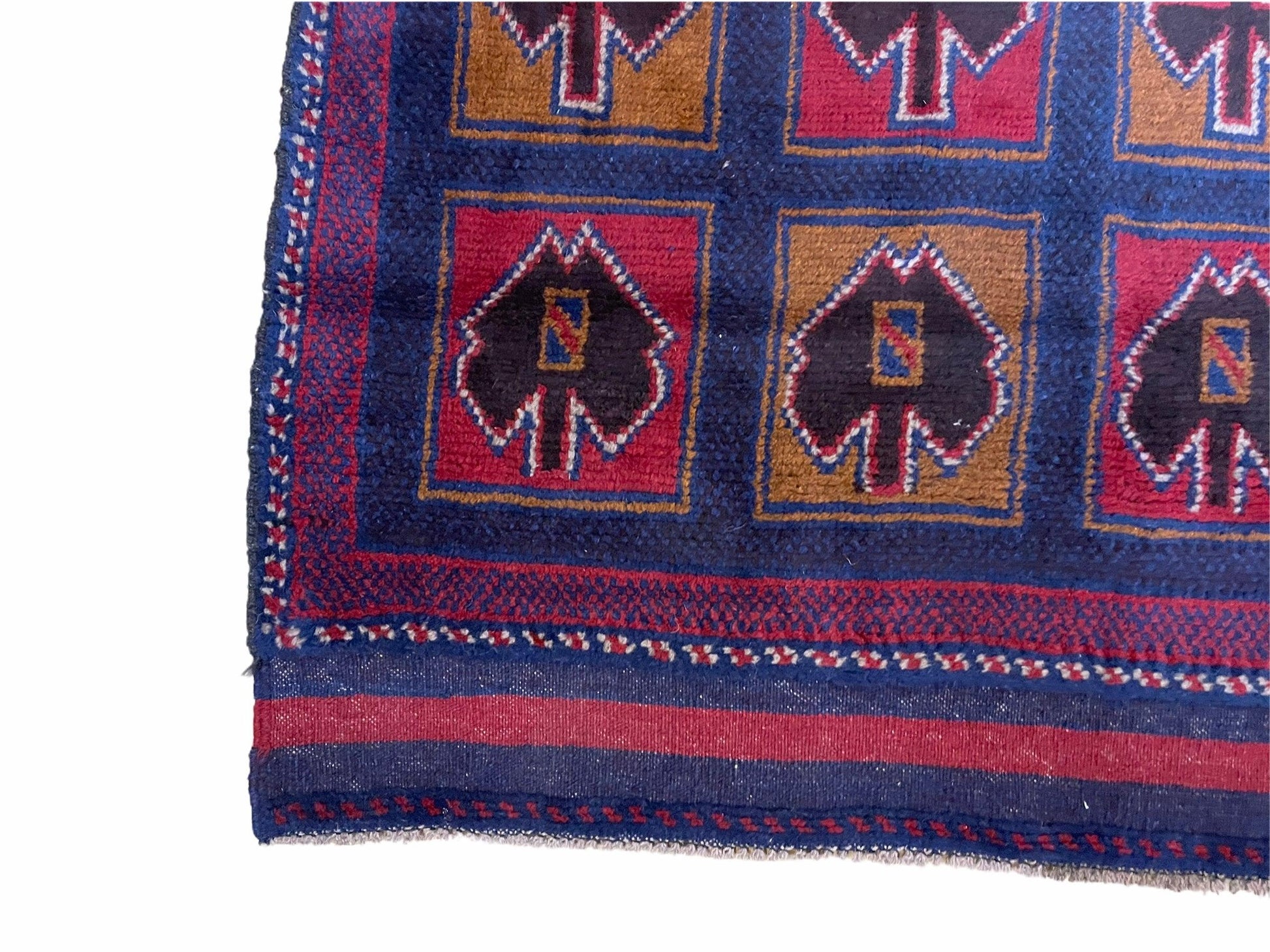 2' 9" X 4' 5" Vintage Handmade Tribal Wool Rug Balouchi Afghan Rug Blue Red 3x5 - Nuvé