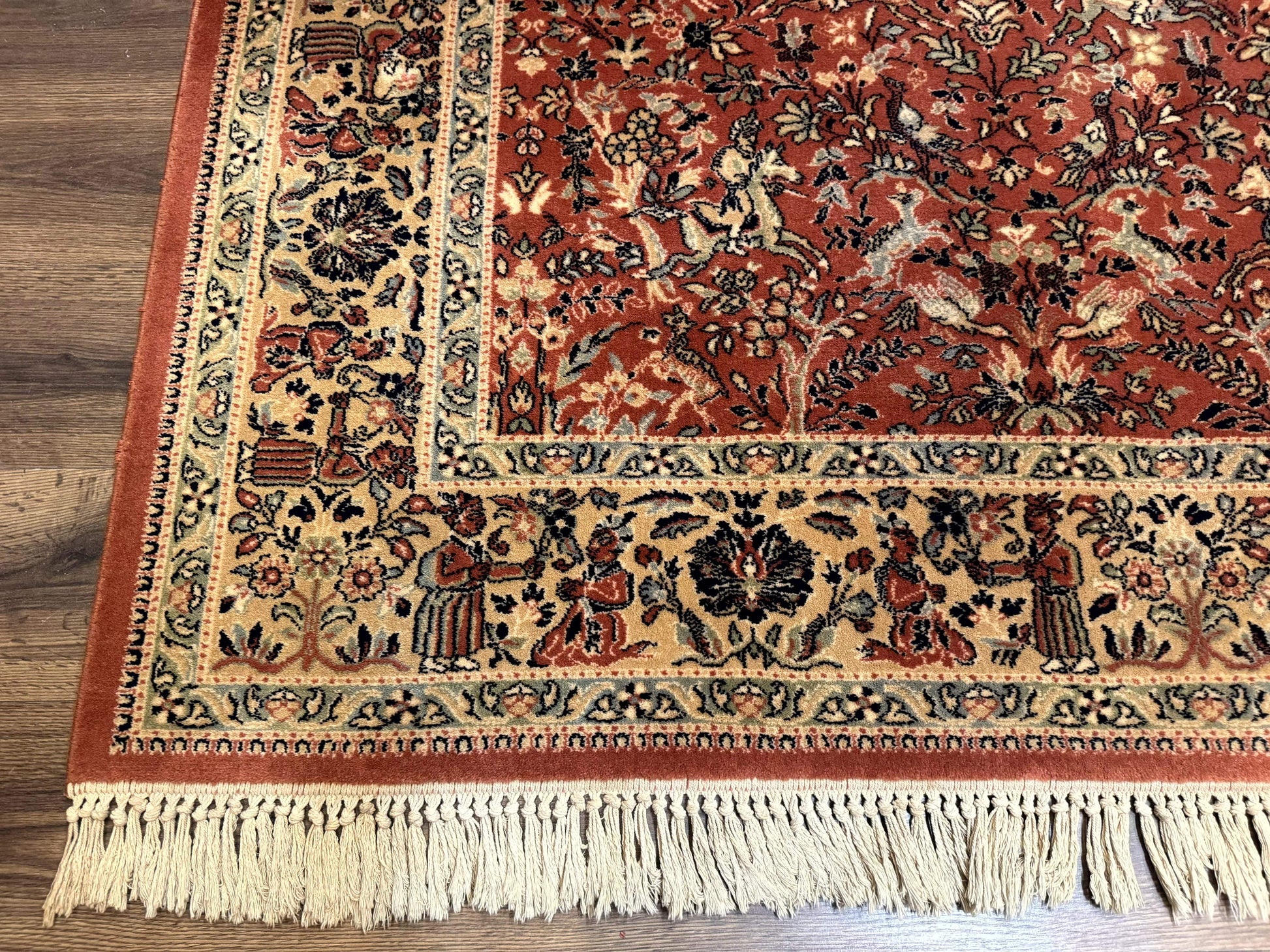 Persian Area Rug 8 x 11.6, Wool, Royal Hunting Scene, Vintage Couristan Rug, Red, Allover Pattern, Belgium Power Loomed - Nuvé