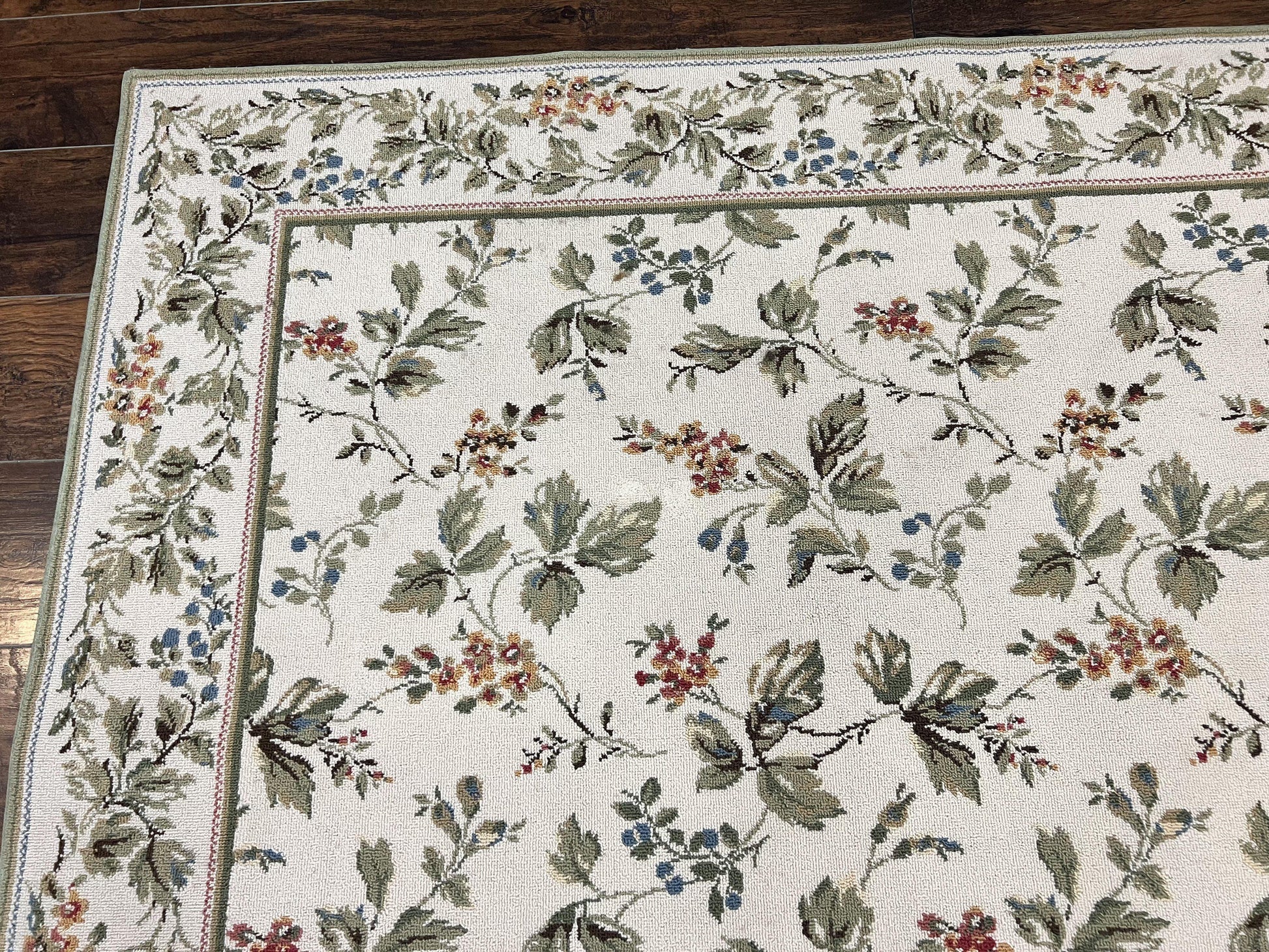 Vintage Stark Carpet 7x10, Ivory and Green, European Aubusson Design, Allover Pattern, Stark Rug - Nuvé