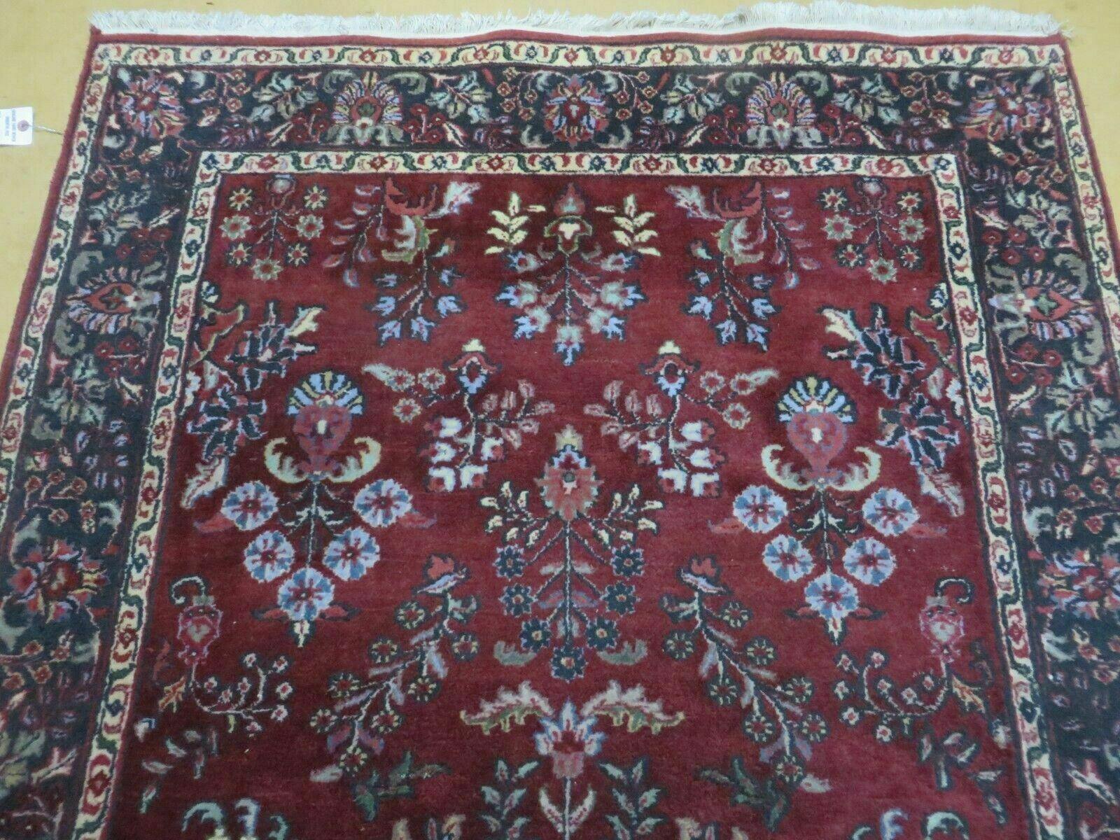 4' X 6' Vintage Handmade Fine India Jaipur Floral Oriental Wool Rug Red Nice - Nuvé