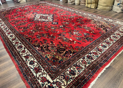 Palace Size Persian Rug 11x18, Red, Bibikabad Rug, Handmade Large Wool Carpet, Persian Hamadan Rug, Dargazin Rug - Nuvé