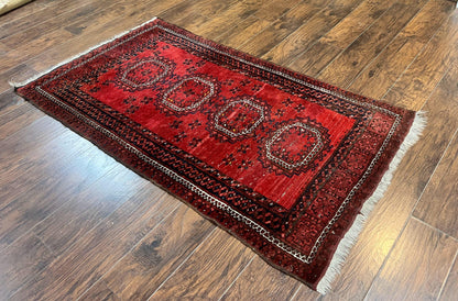 Afghan Rug 3x6, Semi Antique Vintage Oriental Carpet, Wool Handmade Red Rug, Tribal Rug, Afghan Beshir Rug - Nuvé