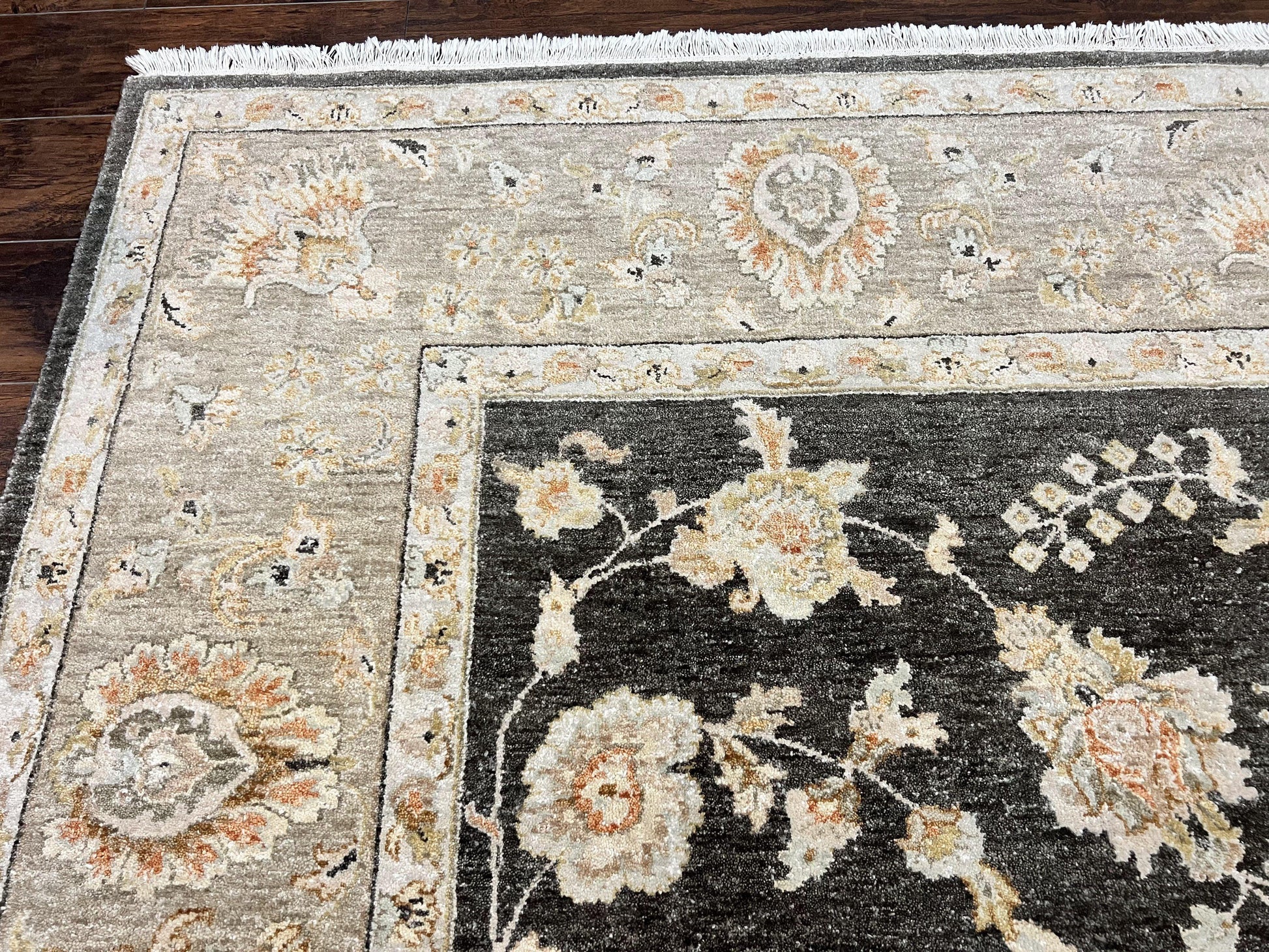 Indo Persian Rug 9x12, Sultanabad Indian Carpet, Dark Brown, Hand Knotted Vintage Wool Rug - Nuvé