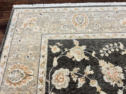 Indo Persian Rug 9x12, Sultanabad Indian Carpet, Dark Brown, Hand Knotted Vintage Wool Rug - Nuvé