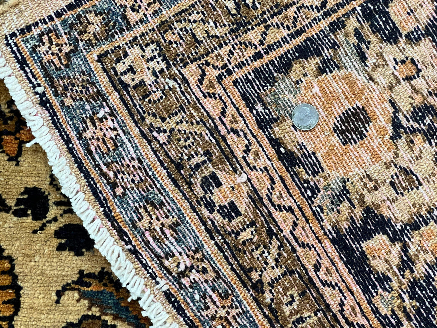 Antique Persian Rug 9x11, Wool Handmade 1920s Oriental Carpet, Persian Hamadan Anjelas Rug, Cream Black, Floral Allover Oriental Rug 9 x 11 Room Sized Rug - Nuvé