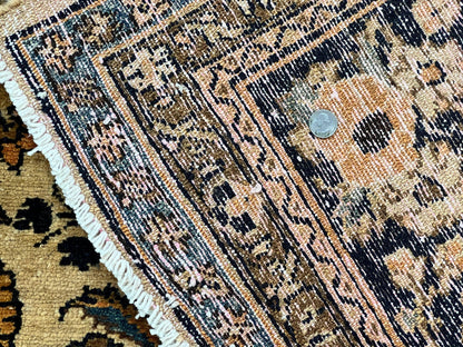 Antique Persian Rug 9x11, Wool Handmade 1920s Oriental Carpet, Persian Hamadan Anjelas Rug, Cream Black, Floral Allover Oriental Rug 9 x 11 Room Sized Rug - Nuvé