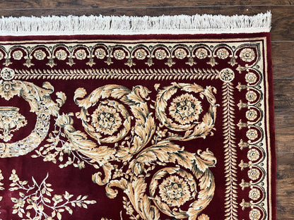Aubusson Rug 9x12, Wool Handmade Carpet, Elegant French European Design, Dark Maroon Red, 9 x 12 Room Sized Rug, Finely Hand Knotted - Nuvé
