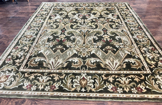 Tibetan Rug 8x10, European Design, Floral, Green, Handmade, Wool, Nepali Rug - Nuvé
