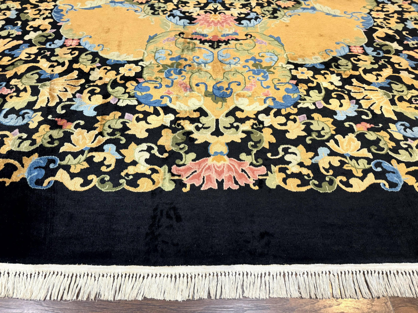 Antique Chinese Peking Rug 12.6 x 14.9, Palace Size Asian Oriental Carpet, Art Deco Rug, Rare - Nuvé
