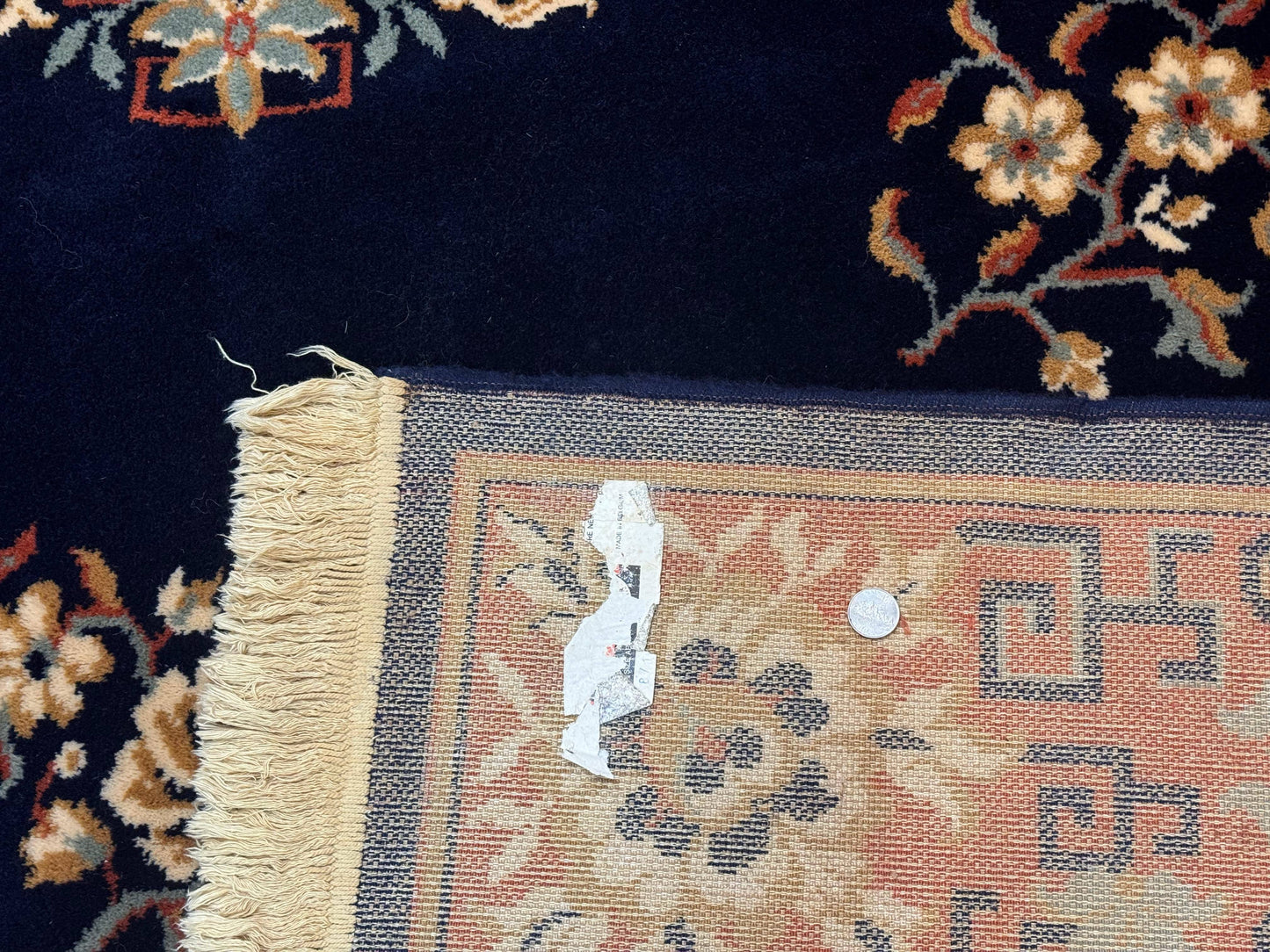 Chinese Wool Rug 8x11, Navy Blue and Terracotta, Floral, Couristan Belgium Power Loomed Carpet - Nuvé