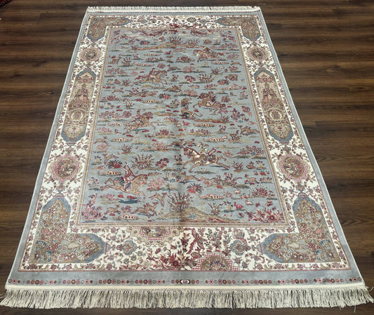 Turkish Silk Rug 5x7, Hunting Design, Animal Pictorials, Bamboo Silk - Nuvé