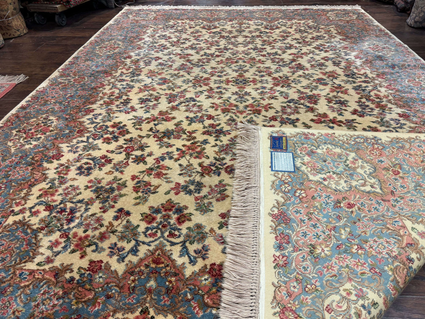 8.8 x 12 Karastan Rug #788 Ivory Kirman, Wool Vintage Original 700 Series - Nuvé