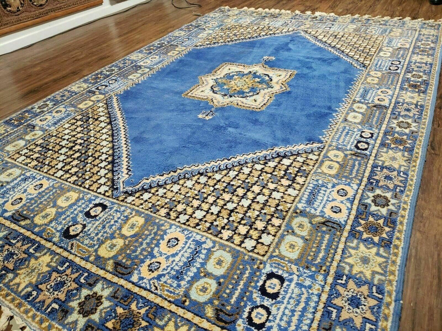 7' X 10' 5" Handmade Moroccan Urban Rabat Wool Carpet Blue Area Rug - Nuvé