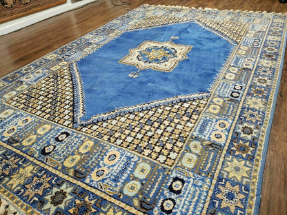 7' X 10' 5" Handmade Moroccan Urban Rabat Wool Carpet Blue Area Rug - Nuvé