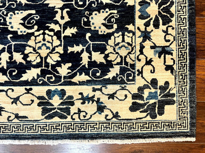 Sino Persian Rug 6x9, Hand Knotted Wool Carpet, Floral Allover, Blue Cream-Tan - Nuvé
