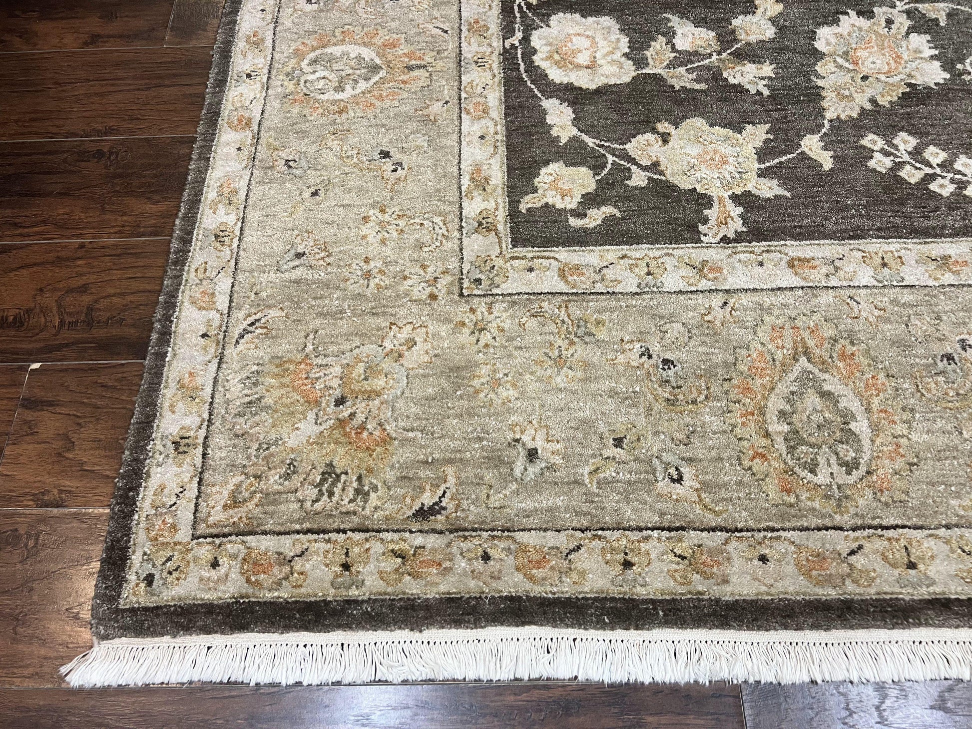 Indo Persian Rug 9x12, Sultanabad Indian Carpet, Dark Brown, Hand Knotted Vintage Wool Rug - Nuvé