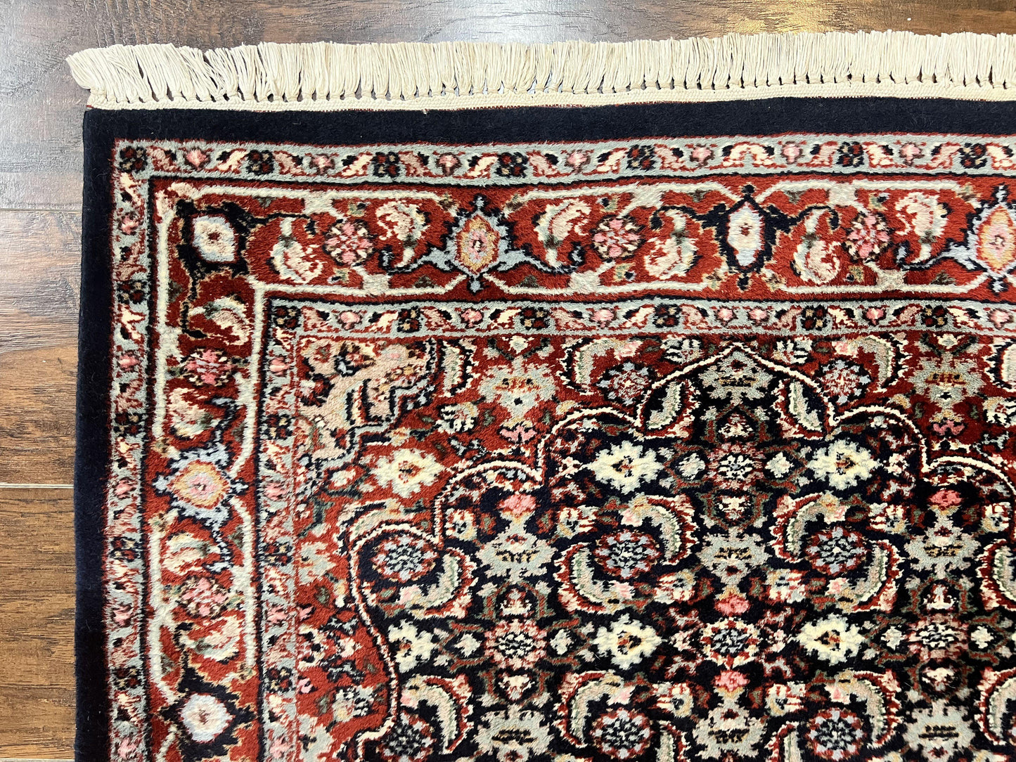 Indo Persian Rug 3x4, Herati Allover Pattern, Midnight Blue and Red, Small Vintage Handmade Wool Rug - Nuvé