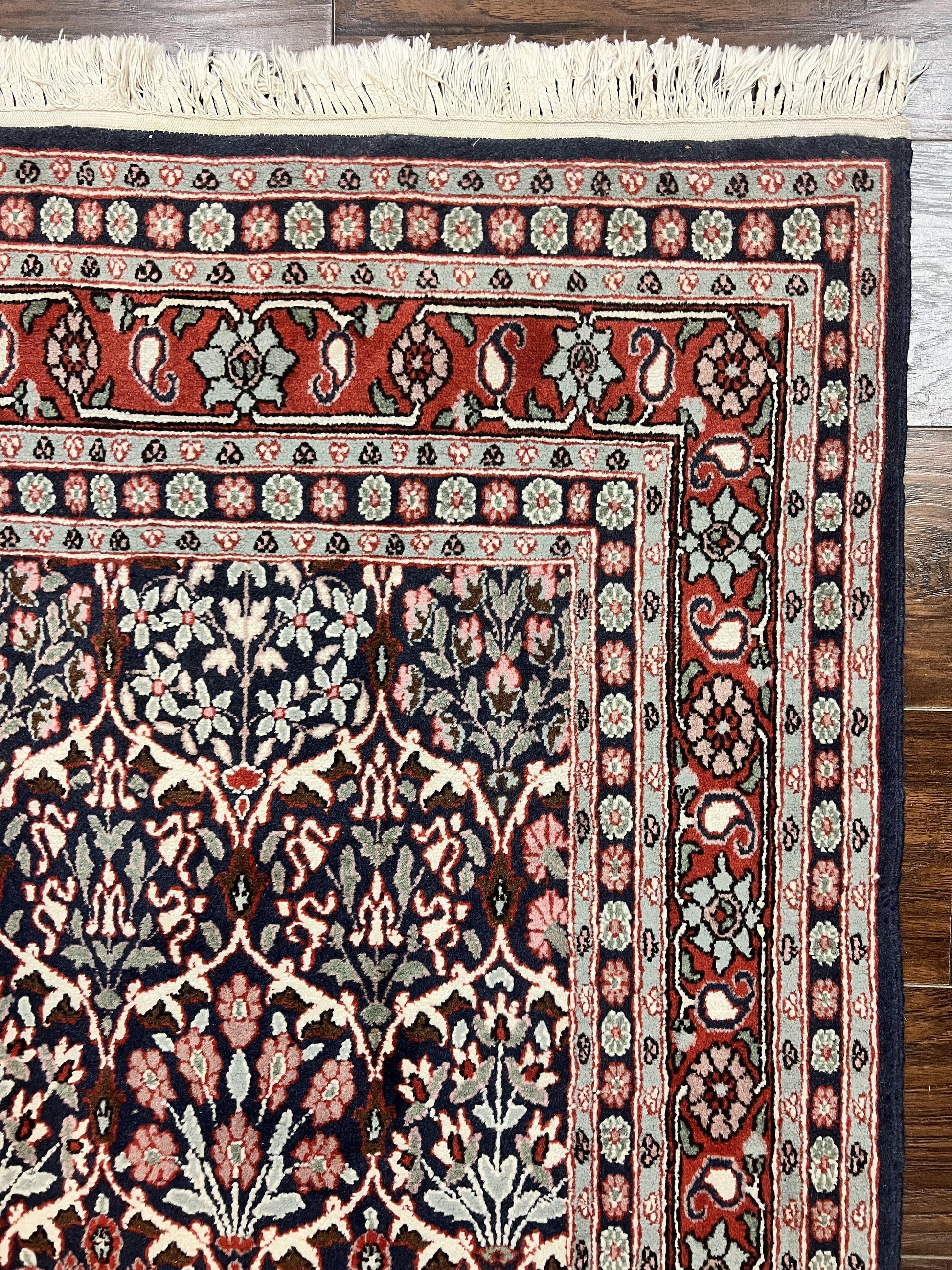 Pak Persian Rug 3x4, Wool Hand Knotted Vintage Traditional Carpet, Navy Blue & Red, Very Fine Small Handmade Floral Rug - Nuvé