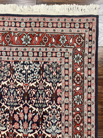 Pak Persian Rug 3x4, Wool Hand Knotted Vintage Traditional Carpet, Navy Blue & Red, Very Fine Small Handmade Floral Rug - Nuvé