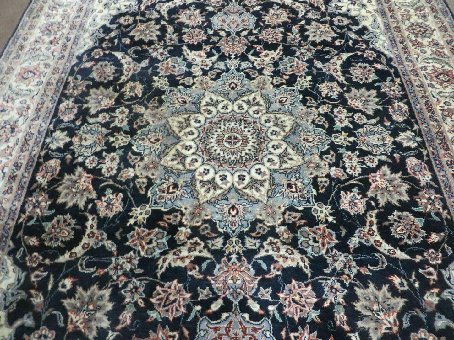 4' X 7' Vintage Handmade India Wool Silk Accent Rug Hand Knotted Black Organic - Nuvé