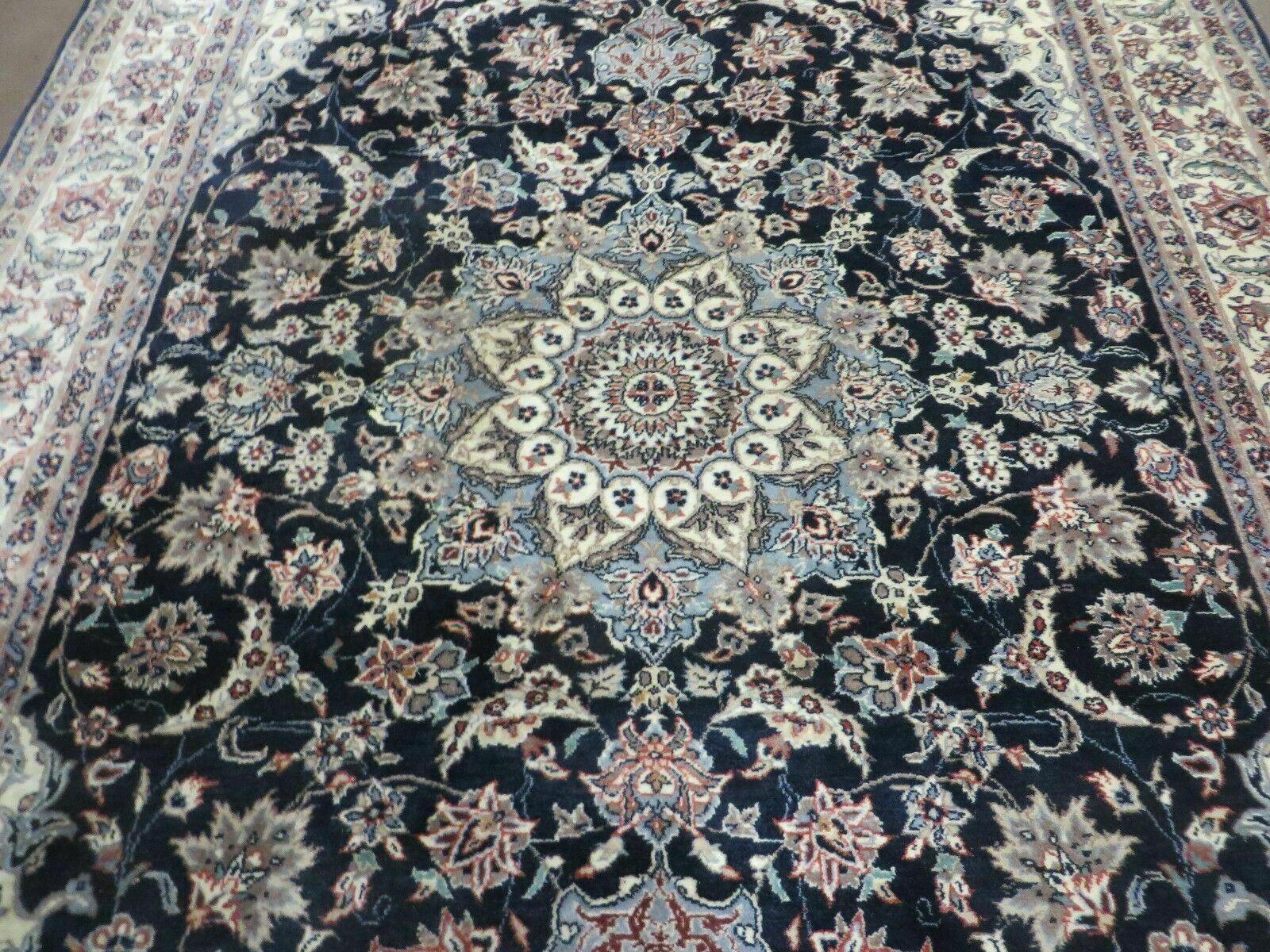 4' X 7' Vintage Handmade India Wool Silk Accent Rug Hand Knotted Black Organic - Nuvé