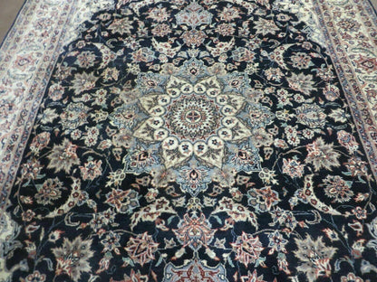 4' X 7' Vintage Handmade India Wool Silk Accent Rug Hand Knotted Black Organic - Nuvé