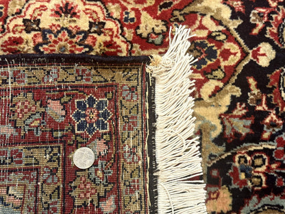 Antique Persian Sarouk Rug 4x5, Dark Blue and Red, Floral Medallion, Fine