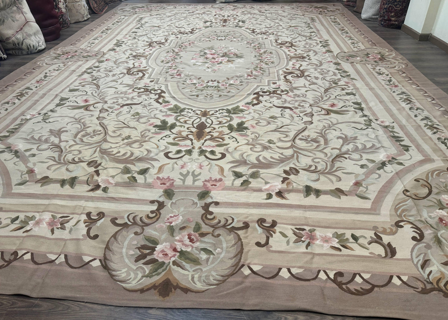 Palace Sized Aubusson Rug 13 x 20, Flatweave Aubusson Weave, Oversized Rug, European French Elegant Design - Nuvé