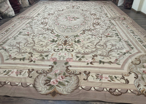 Palace Sized Aubusson Rug 13 x 20, Flatweave Aubusson Weave, Oversized Rug, European French Elegant Design - Nuvé