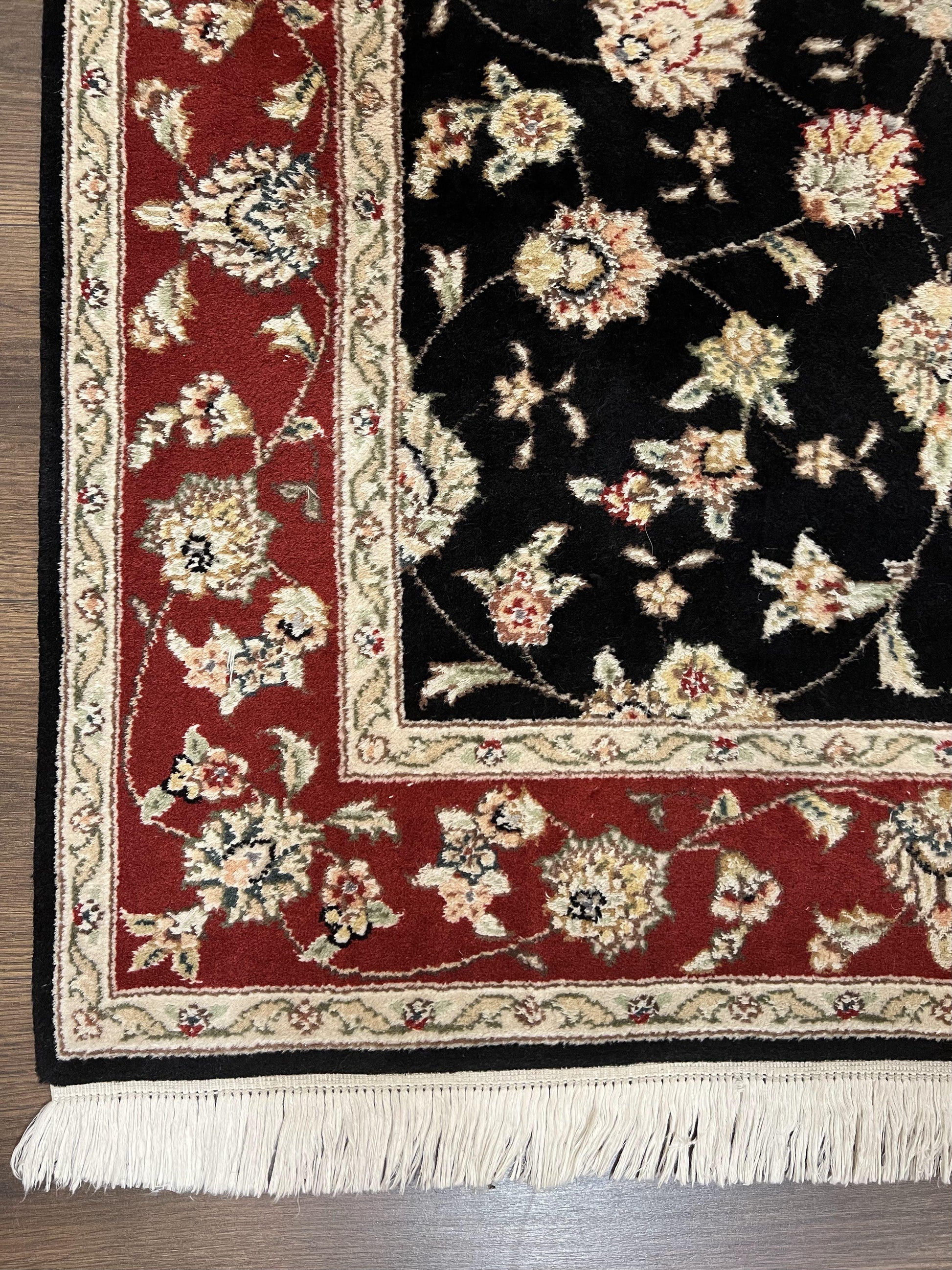 Pak Persian Rug 3x5, Black and Red, Floral Allover, Vintage Hand Knotted Wool Oriental Carpet, Pakistani Rug, Small Handmade Area Rug 3 x 5 - Nuvé