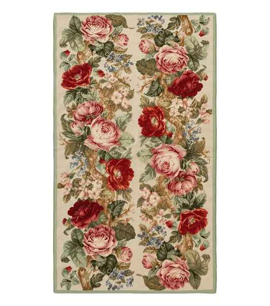 Small Needlepoint Rug 2.8 x 4.7, Floral, Vintage
