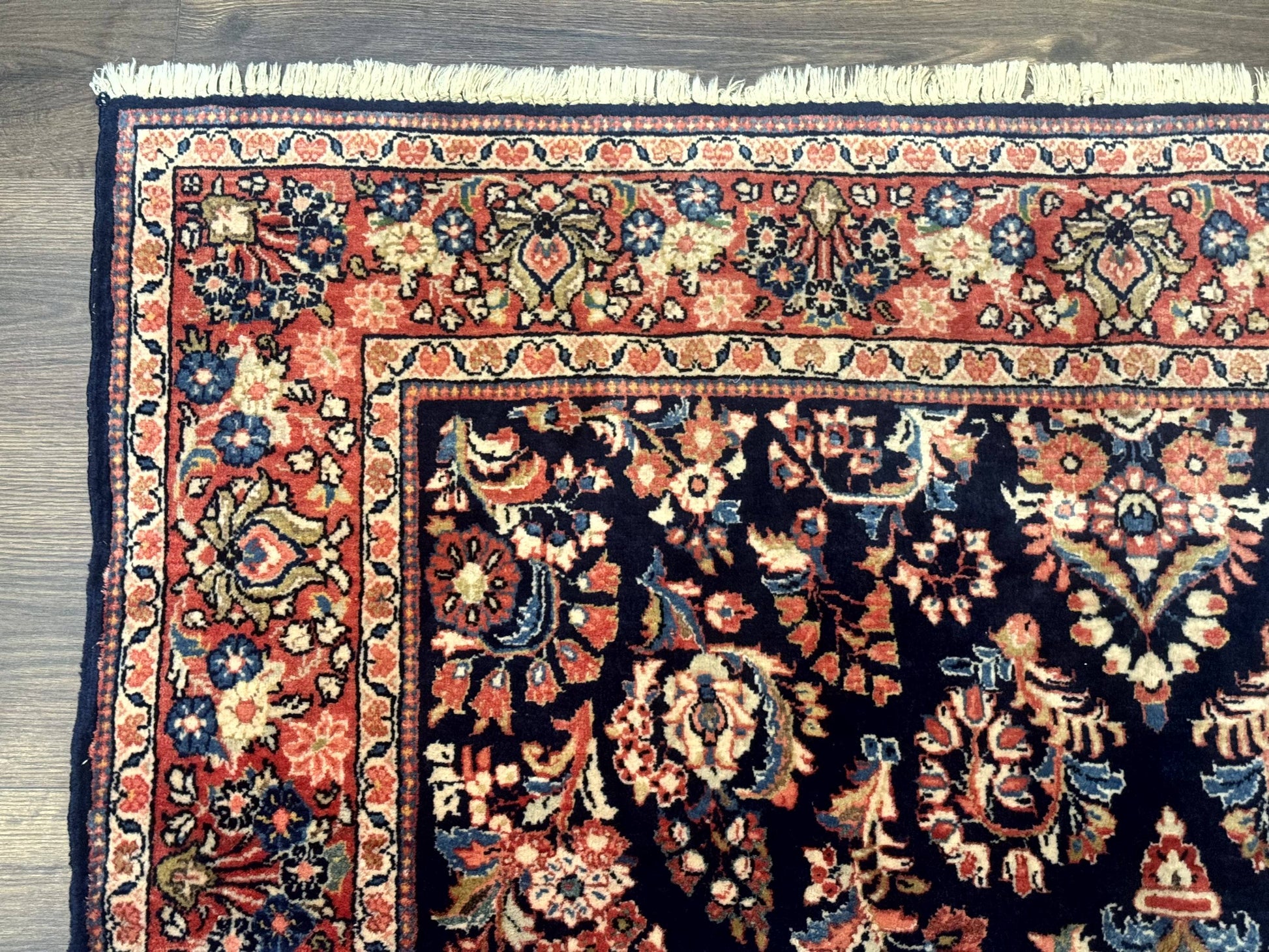 Navy Blue Persian Rug 4x6, Sarouk Mohajeran Carpet, Antique Persian Rug, Floral - Nuvé