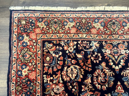 Navy Blue Persian Rug 4x6, Sarouk Mohajeran Carpet, Antique Persian Rug, Floral - Nuvé