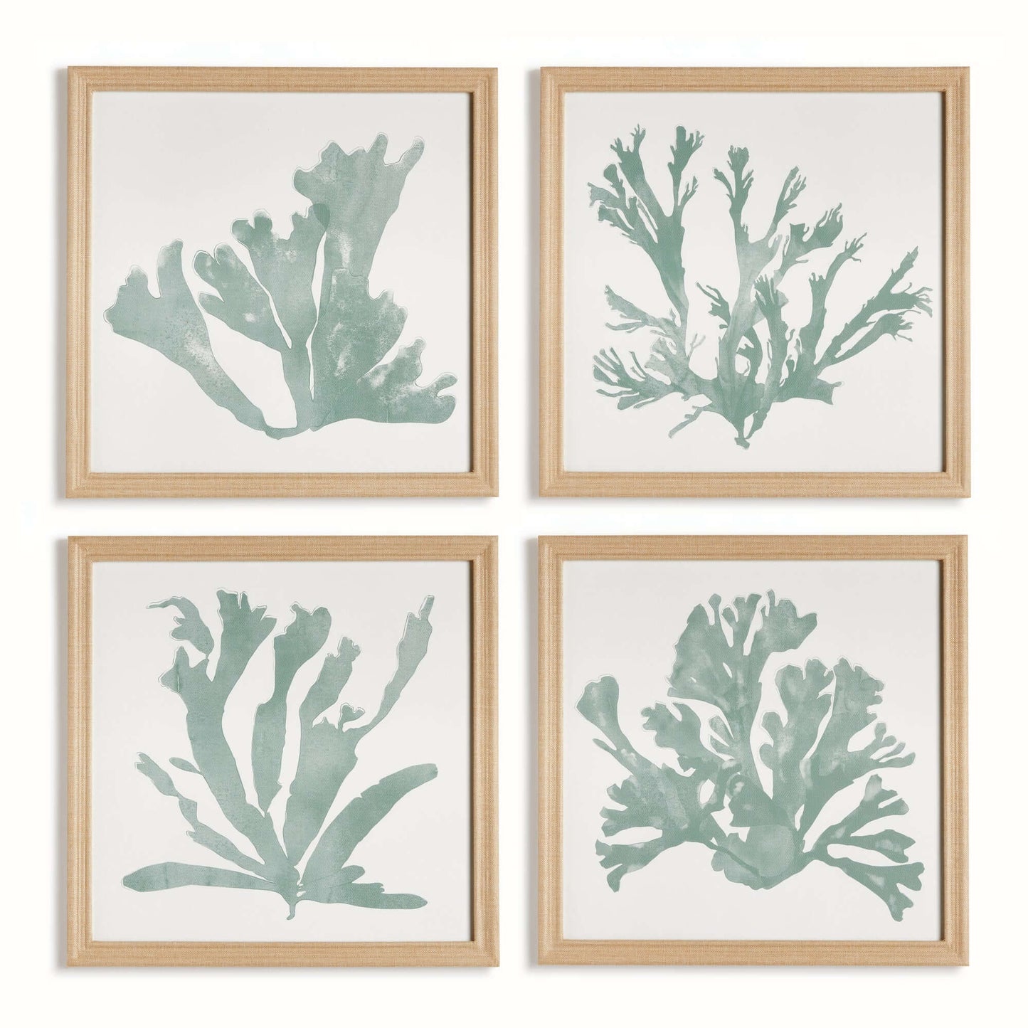 Coastal Framed Coral Silhouette Prints in Natural Wood Frames (Set of 4) - Nuvé