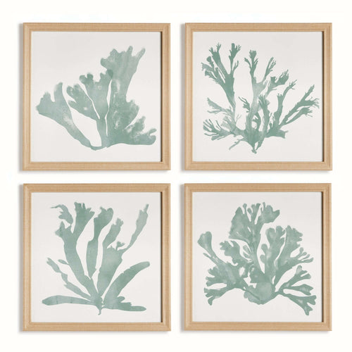 Coastal Framed Coral Silhouette Prints in Natural Wood Frames (Set of 4) - Nuvé
